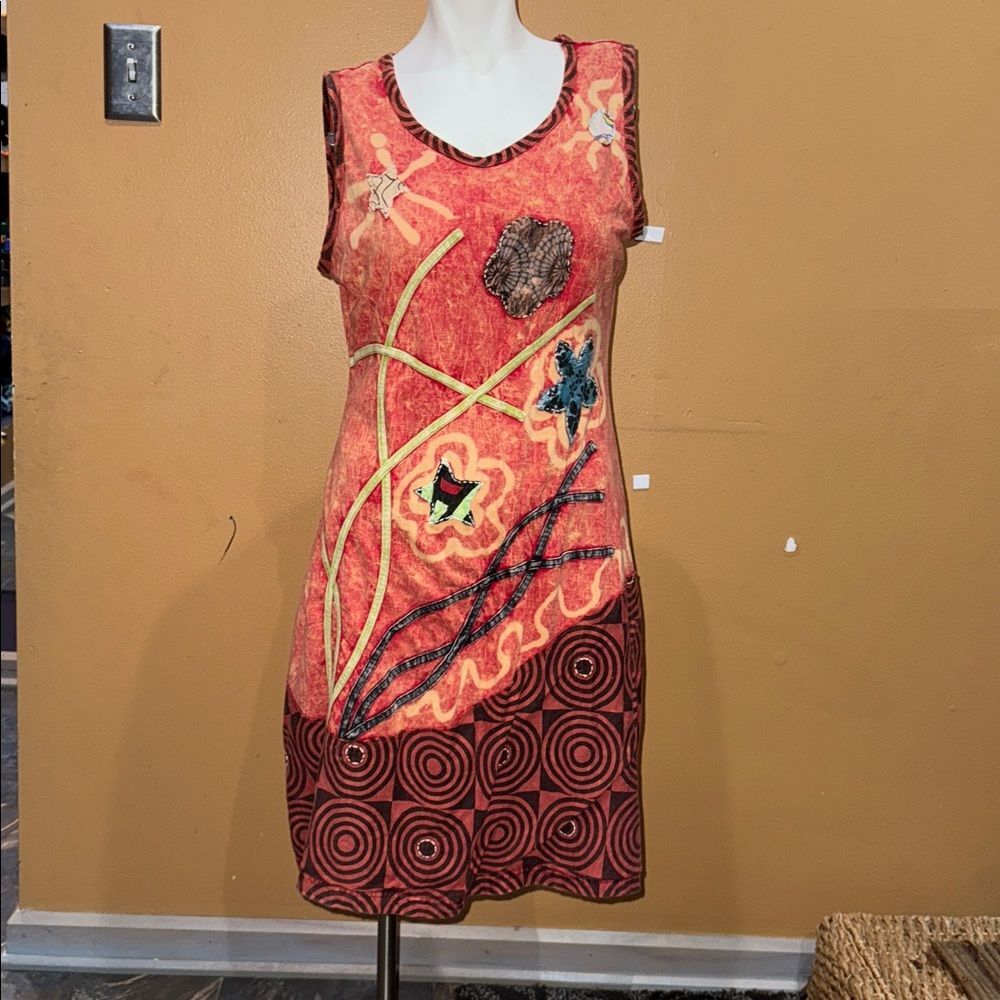 Rising International Dress Womens Large Patchwork Embroidered Boho size L